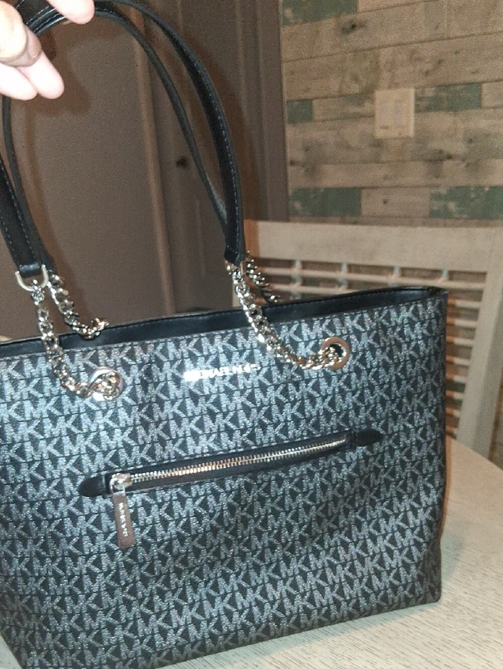 Michael Kors Black MK Logo Chain-Accent Tote 10x14x5 Approx. Measurements - Picture 13 of 13